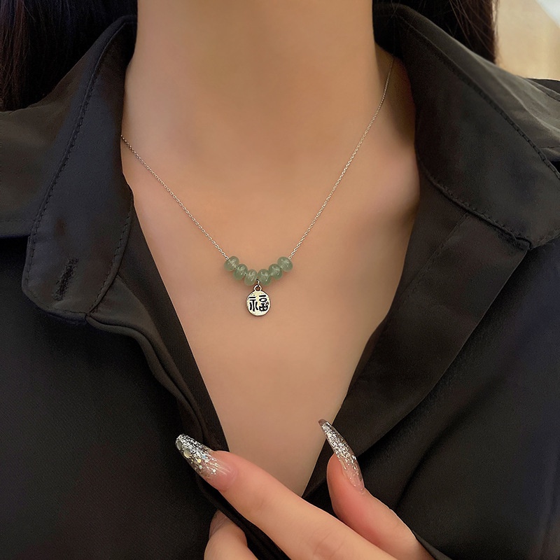 Kalung Rantai Sterling Silver 925 Dengan Liontin Batu Opal Hijau Muda Mewah Untuk Wanita