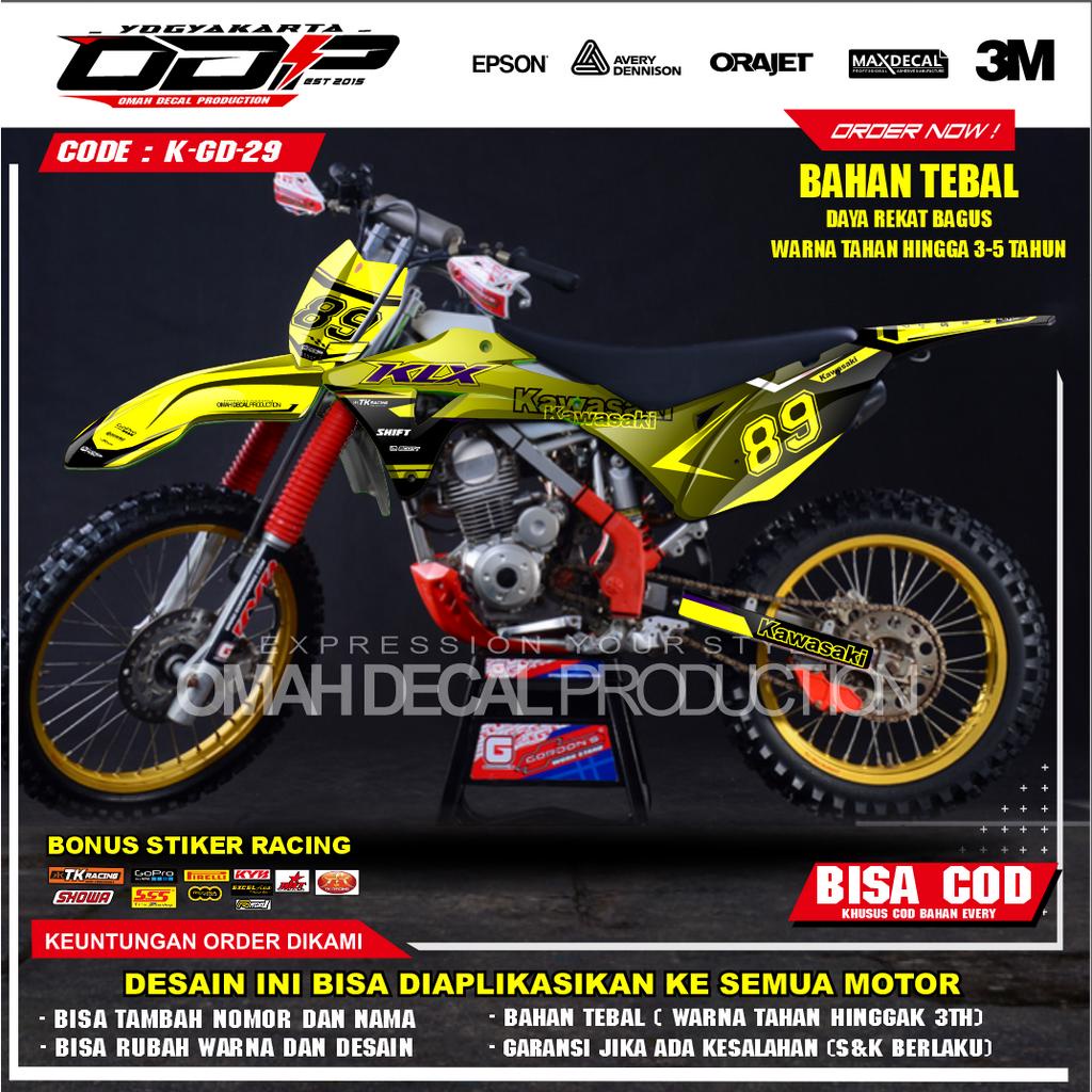 DECAL GORDON FULL BODY AKSESORIS VARIASI STICKER MOTOR KAWASAI KLX GORDONS DEKAL MOTIF SUPERMOTO STI