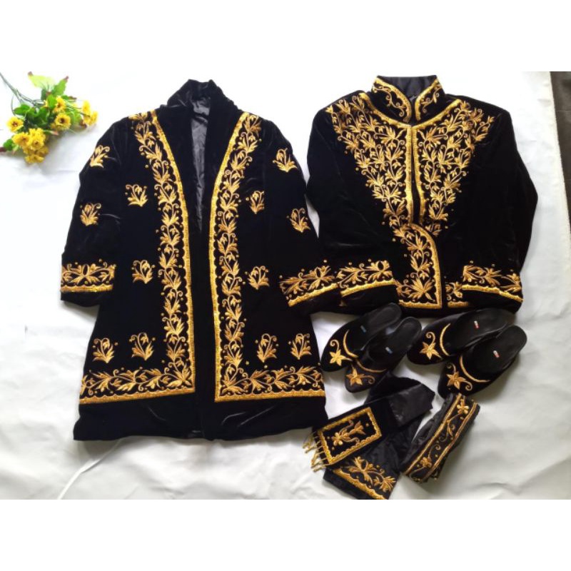 Setelan Baju Pengantin Pokem Adat Jogja Bludru Hitam Bordir Elegan