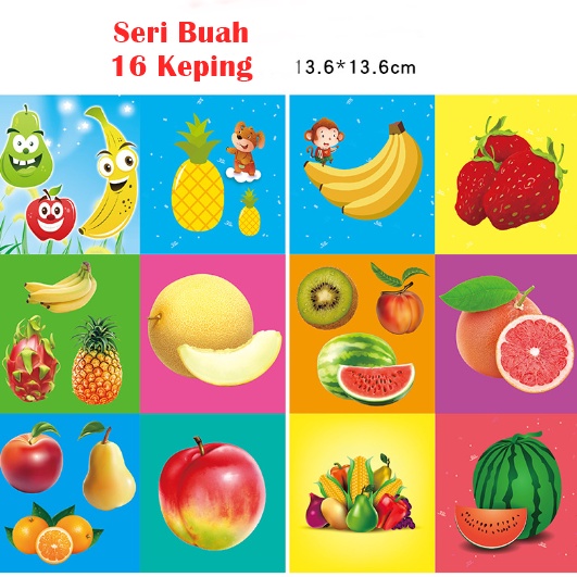 [ORGM] Mainan Edukasi  Anak Jigsaw Puzzle 4x4 16 Keping Motif Buah Princess Mobil