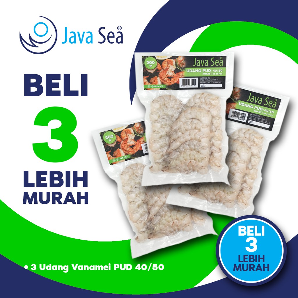 

BELI 3 LEBIH MURAH - JAVA SEA Udang Vanamei Beku Kupas PUD V 40/50