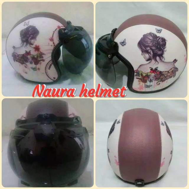 Helm bogo retro dewasa motif cewe butterflay
