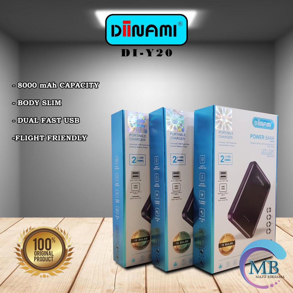 BM084 Powerbank diinami DI-Y20 real 8000mah led dual usb quick charge Fast Charging MB489