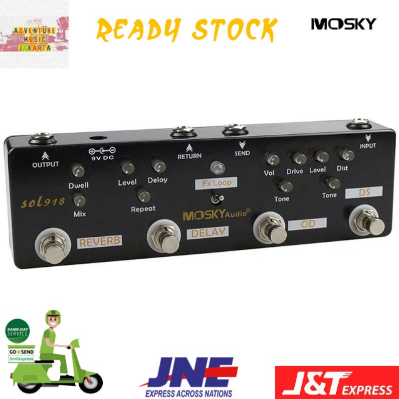 MOSKY SOL918 Efek Gitar DISTORTION OVERDRIVE FX LOOP DELAY REVERB 5 in 1 Multi Effects Pedal Guitar
