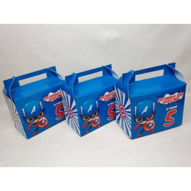 Snack box / kotak snack ulang tahun custom karakter captain america kids hompimpa party