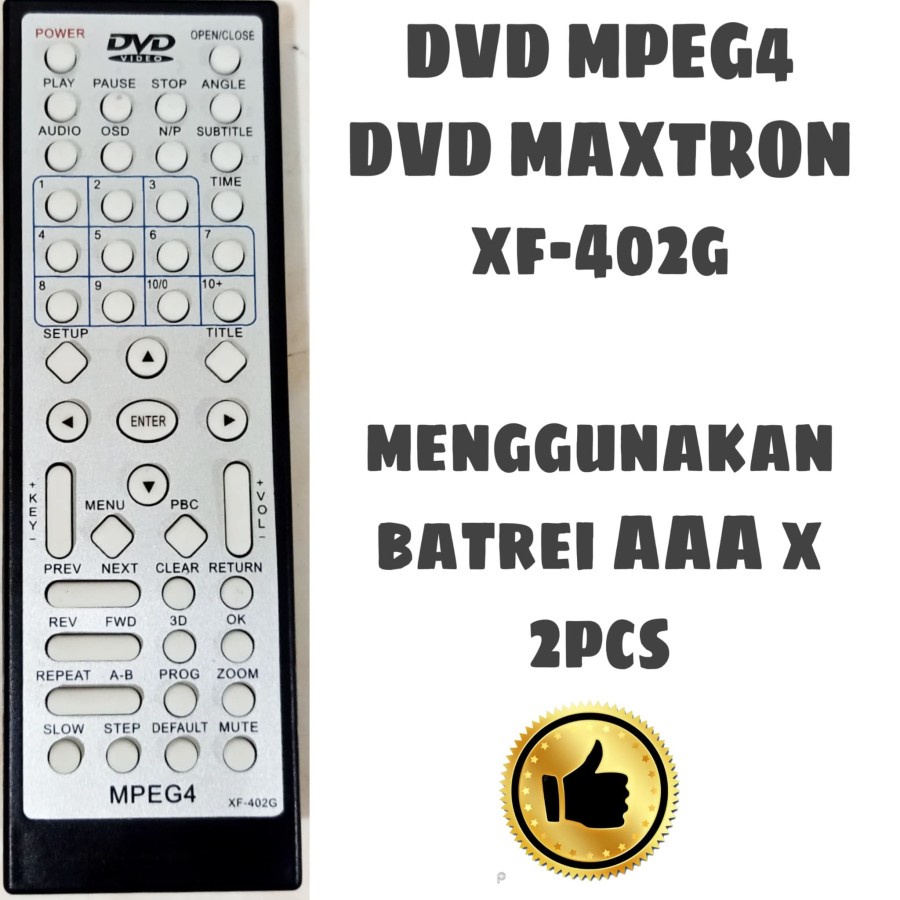 REMOTE DVD MAXTRON HITAM MPEG4 XF-402G