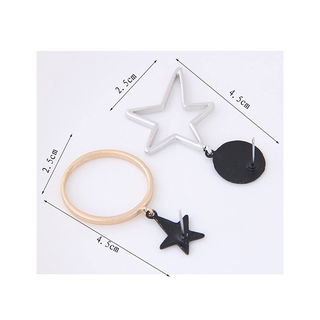 LRC Anting Tusuk Fashion Gold Color+black Star Shape Decorated Earrings