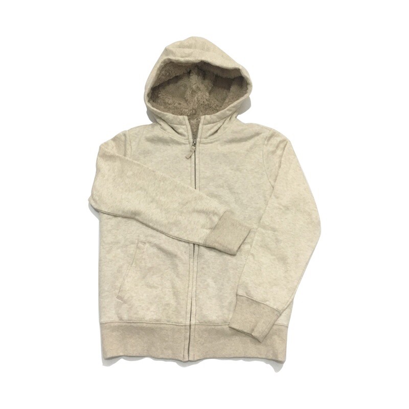 Second Uniqlo Sherpa Zipper Hoodie - Broken White Misty