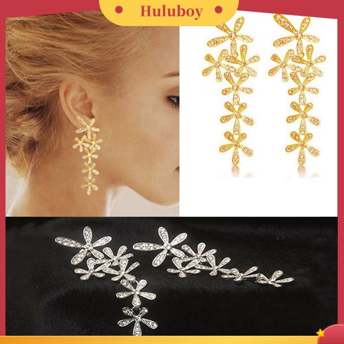 Hu Hu Hu Hu Hu Alat Bantu Pasang Kacamata♡ Anting Tusuk Gantung Panjang Wanita Desain Bunga Snowflake Hias Berlian Imitasi Untuk Pernikahan