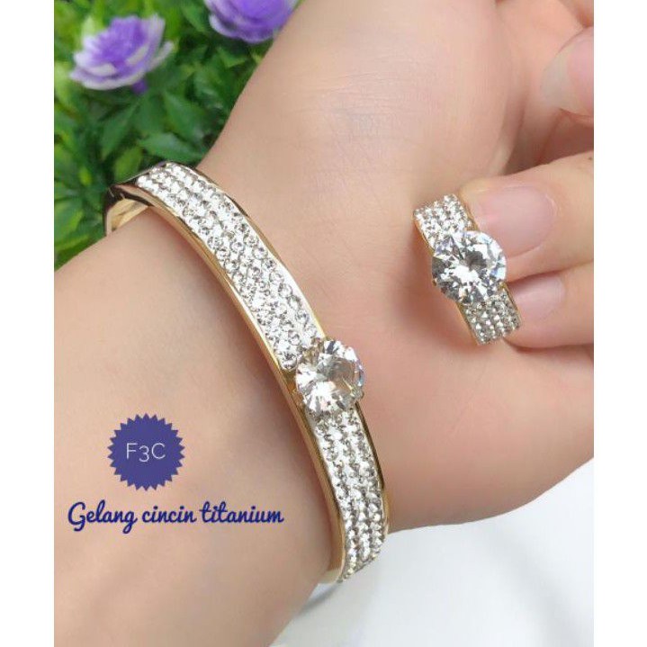 (SEP) Set Perhiasan TITANIUM Anti Karat Gelang Cincin Berlian Permata Gold Rosegold Modis Xuping