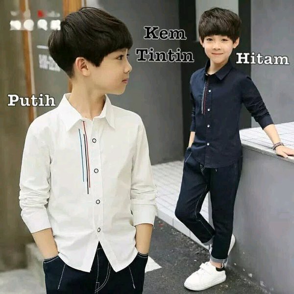 Baju Kemeja anak laki laki kekinian -kemeja anak 8tahun -baju kemeja hitam anak polos tangan panjang