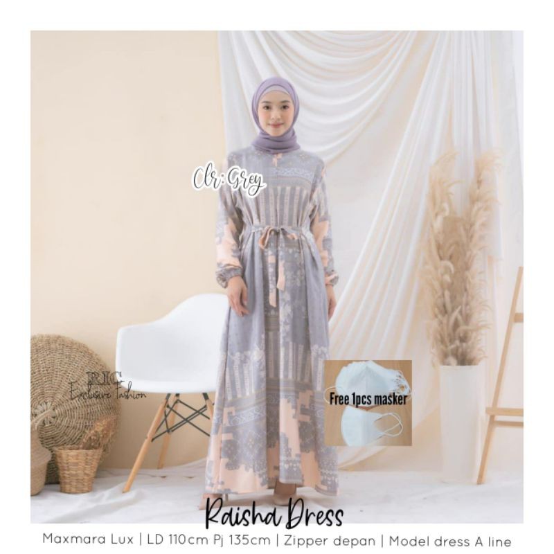 Raisha Dress Maxmara Lux Motif Original / Gamis Motif Maxmara Lux