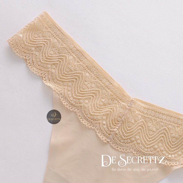 DeSecrettz PANTIES #037 Celana Dalam Wanita, Sexy Lace Seamless Ice Silk Low Waist Thong T