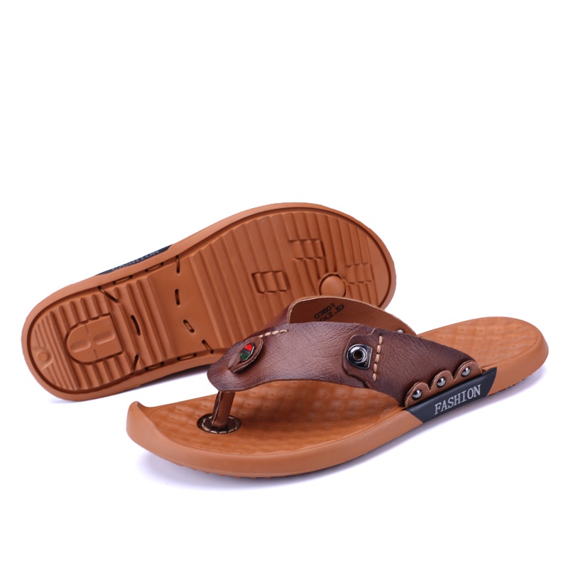 Sandal Pria Sandal Kulit Asli Sandal Jepit Sandal Rumah Sandal Santai Pria Sepatu Keren Outdoor Olahraga 040