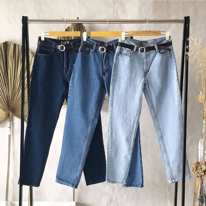 CELANA BOYFRIEND JEANS SNOW WANITA //FREE BELT