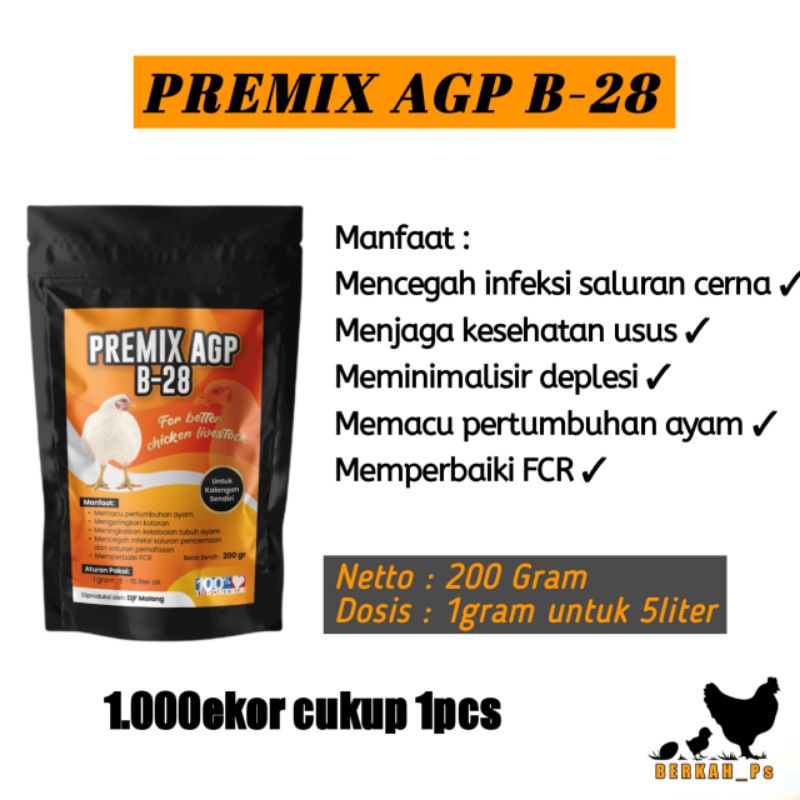 vitamin ayam Premix agp Suplemen pemacu pertumbuhan ayam broiler premix agp b-28