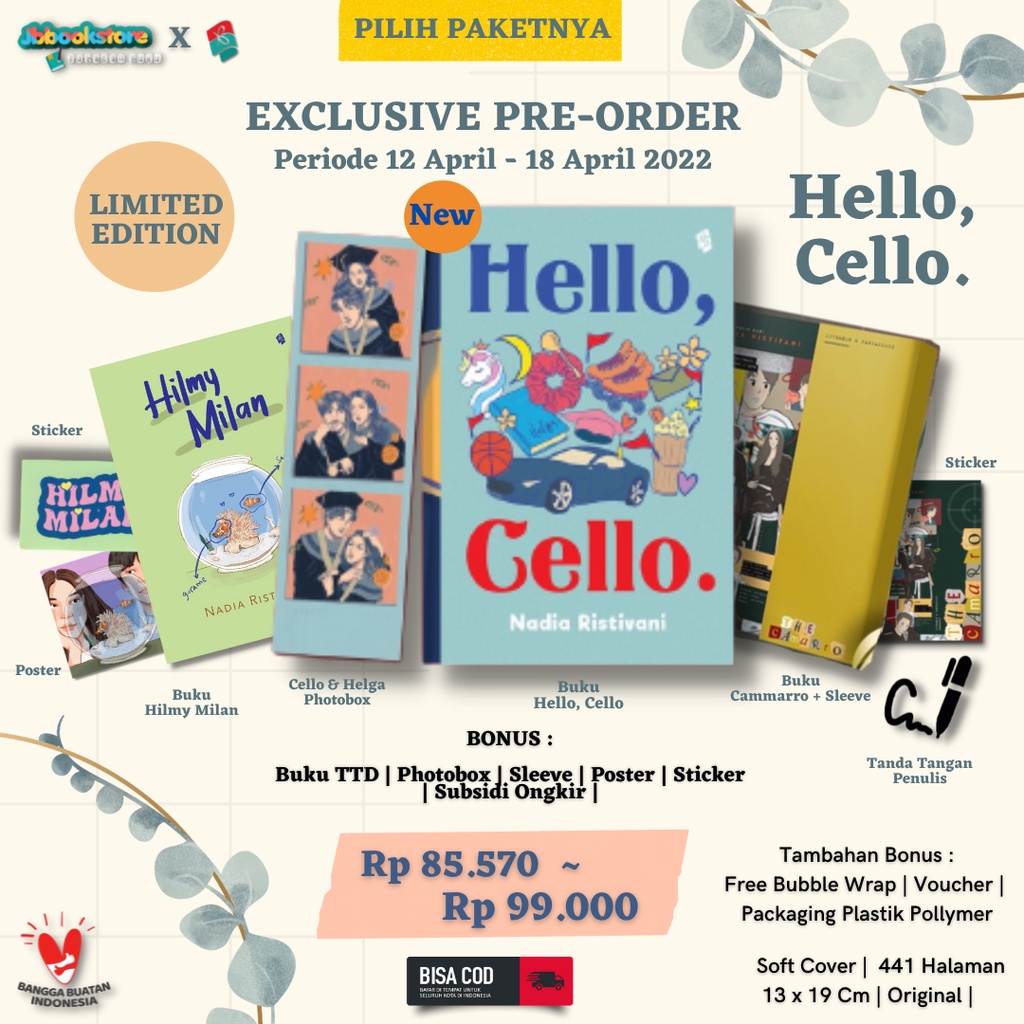 [ READY STOK ] Novel Hello Again Cello / Hello Cello / Hilmy Milan / The Camarro - Nadia Ristivani/Ijo Script