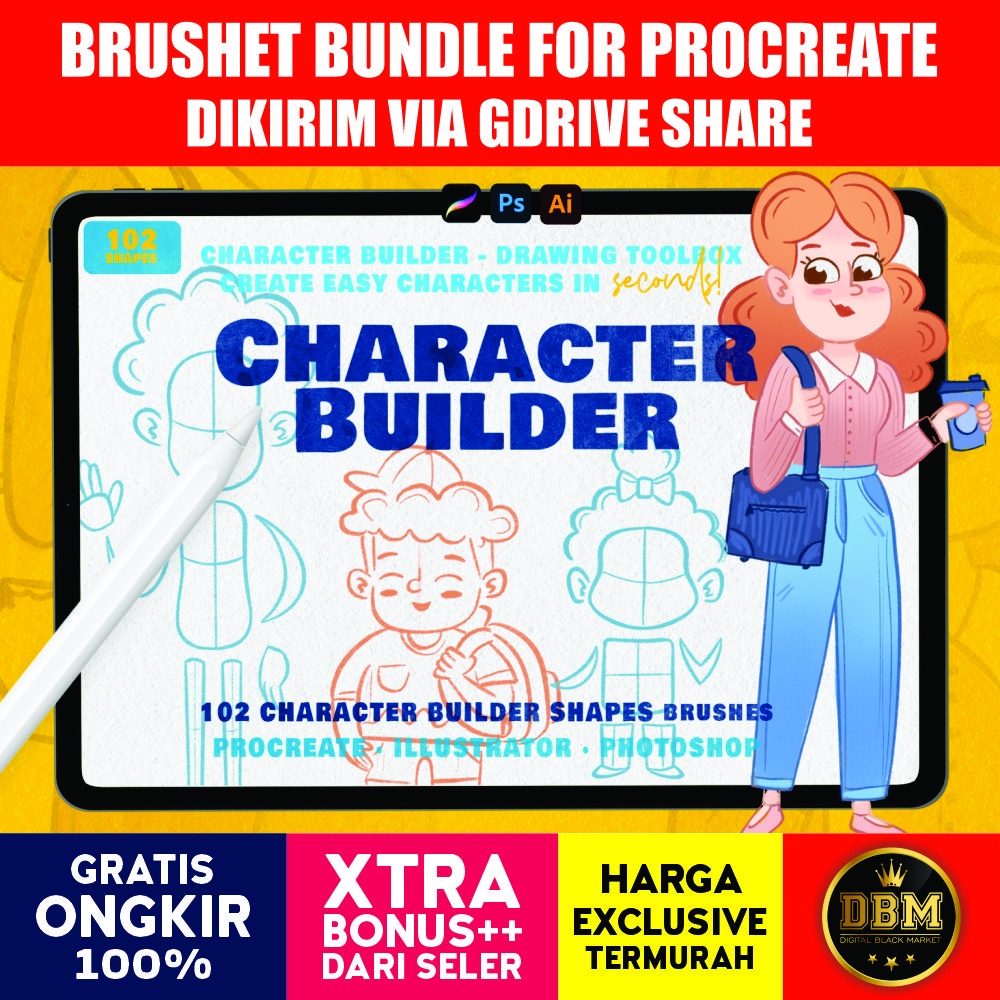 Character Builder Drawing Toolkit - Procreate - Adobe Photoshop &amp; Illustrator