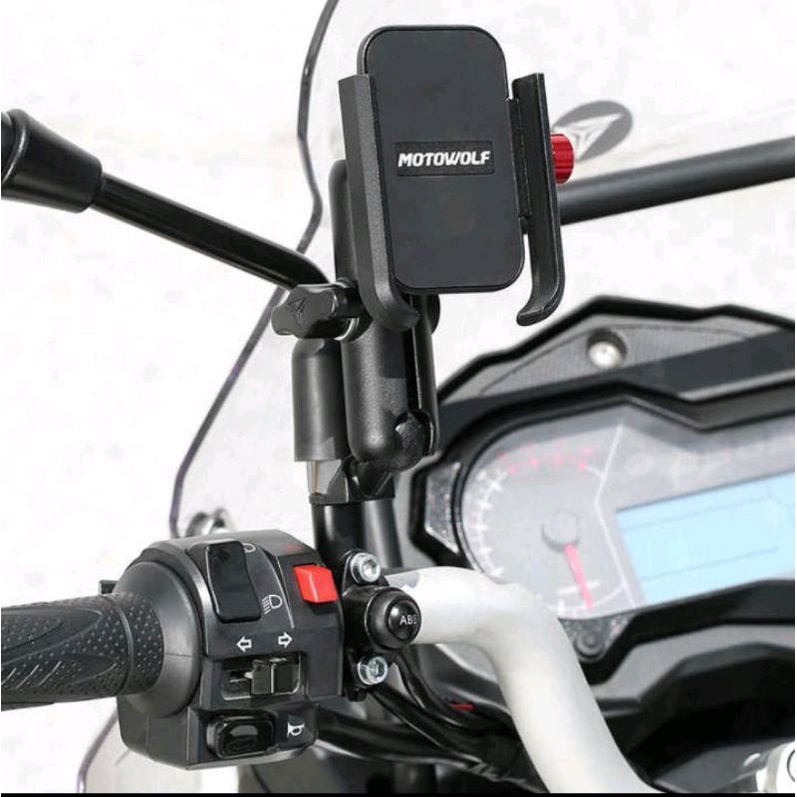 Motowolf Holder Handphone Version 3 Holder Hp 360 Derajat Motowolf V3 - Stang Dan Spion Motor Nmax Pcx Adv Vario Fazzio Scoopy Xmax Aerox DLL