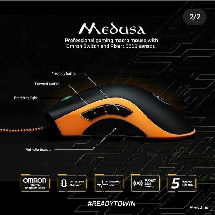 Mouse Gaming RGB RV TECH Medusa Wired