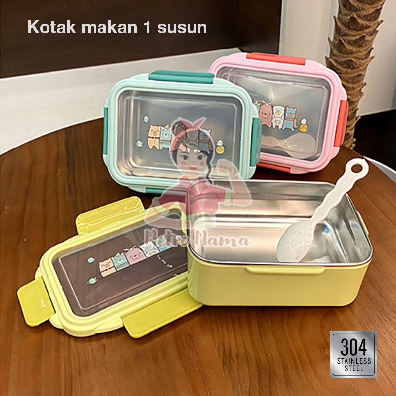 Kotak Makan Anak Sekolah LUNCH BOX 1 Susun / tempat makan 2 Tingkat STAINLESS STEEL 304 Karakter Jepang Sumikko Gurashi