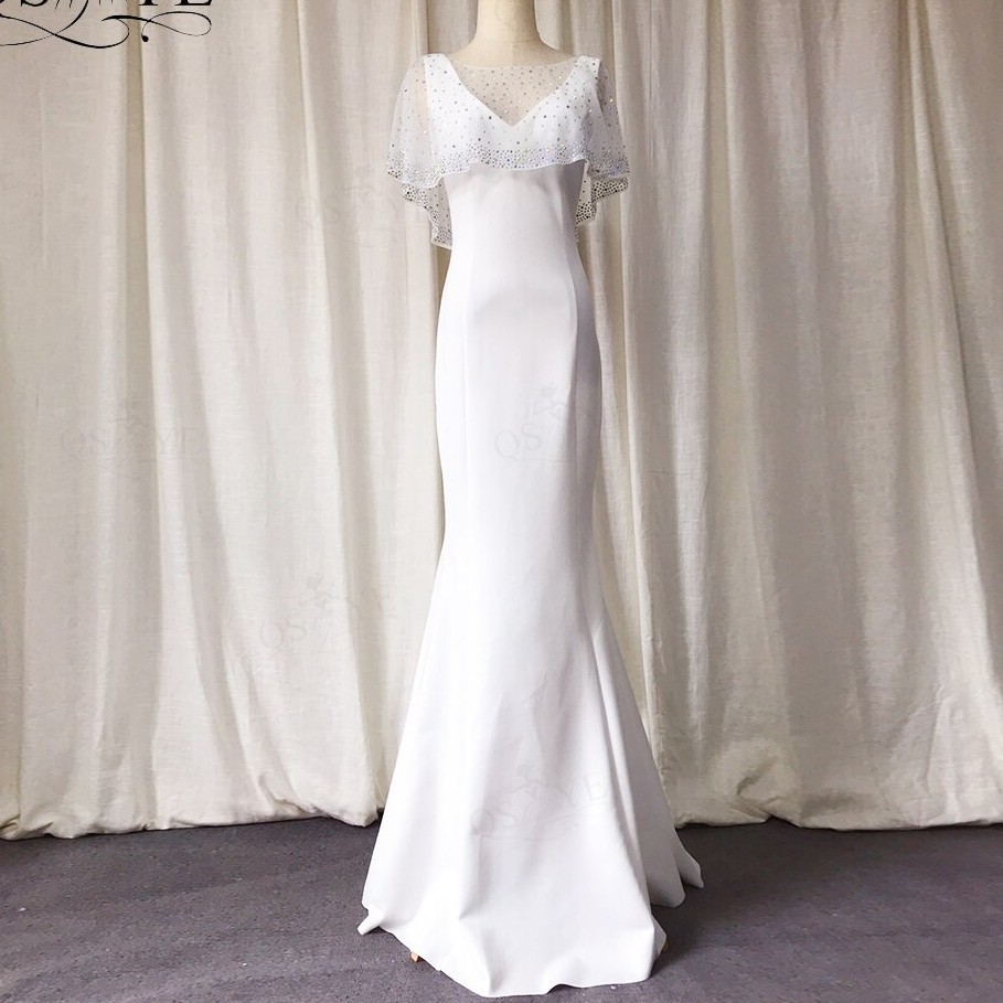 White Evening Dresses 2020 Mermaid With Jacket Women Beading Shawl Sexy V Neck Party Dress