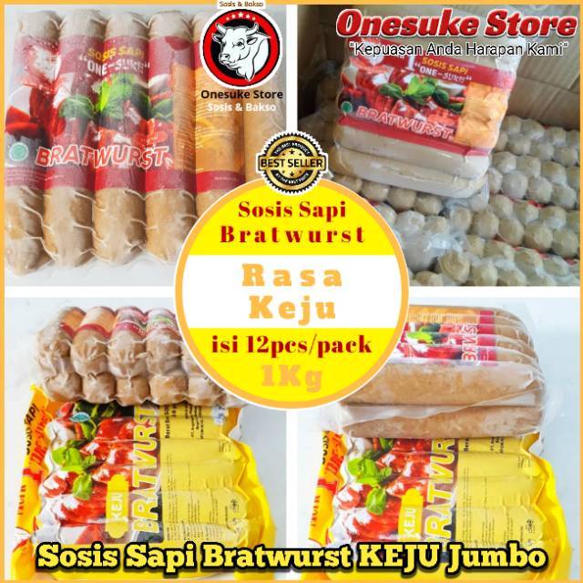 

one-suke Sosis Sapi Bratwurst Rasa KEJU 1Kg isi12pcs Onesuke
