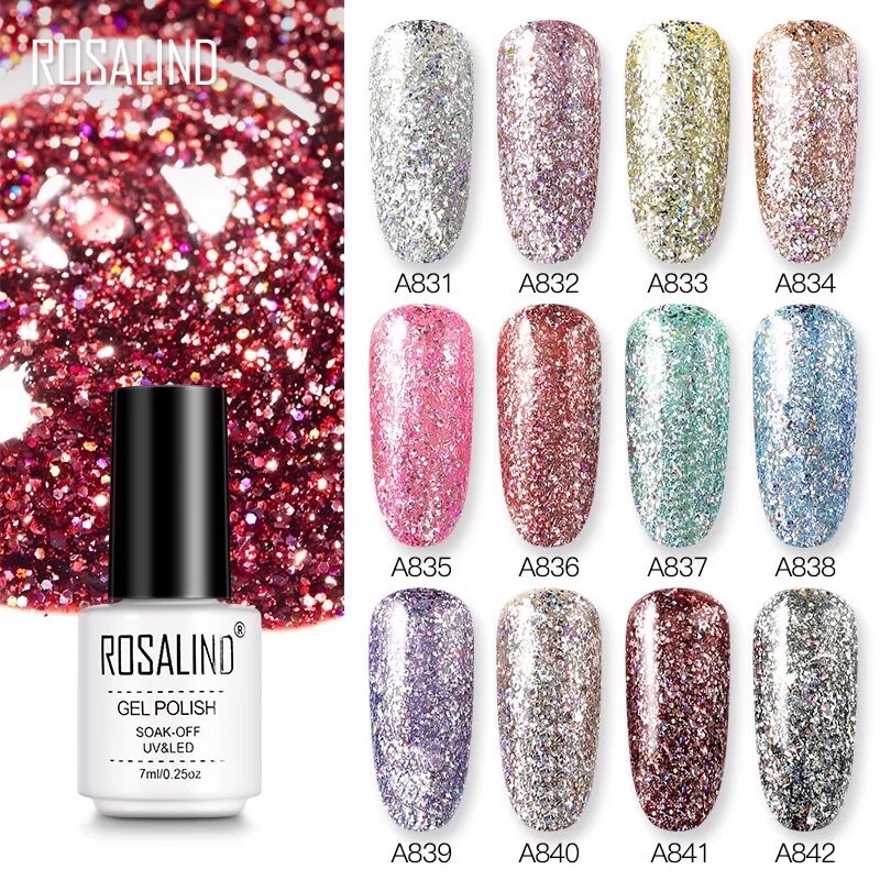 ROSALIND GLITTER GLITER SERIES GEL POLISH SOAK OFF UV LED KUTEK GEL GLITTER ROSALIND SHINY RAINBOW TAHAN 2 BULAN