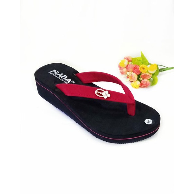 WEDGES WANITA SPON BELUDRU - SANDAL JAPIT SPON - SANDAL JAPIT WANITA - SANDAL WANITA - SANDAL CASUAL (KODE VELVET BUNGA)