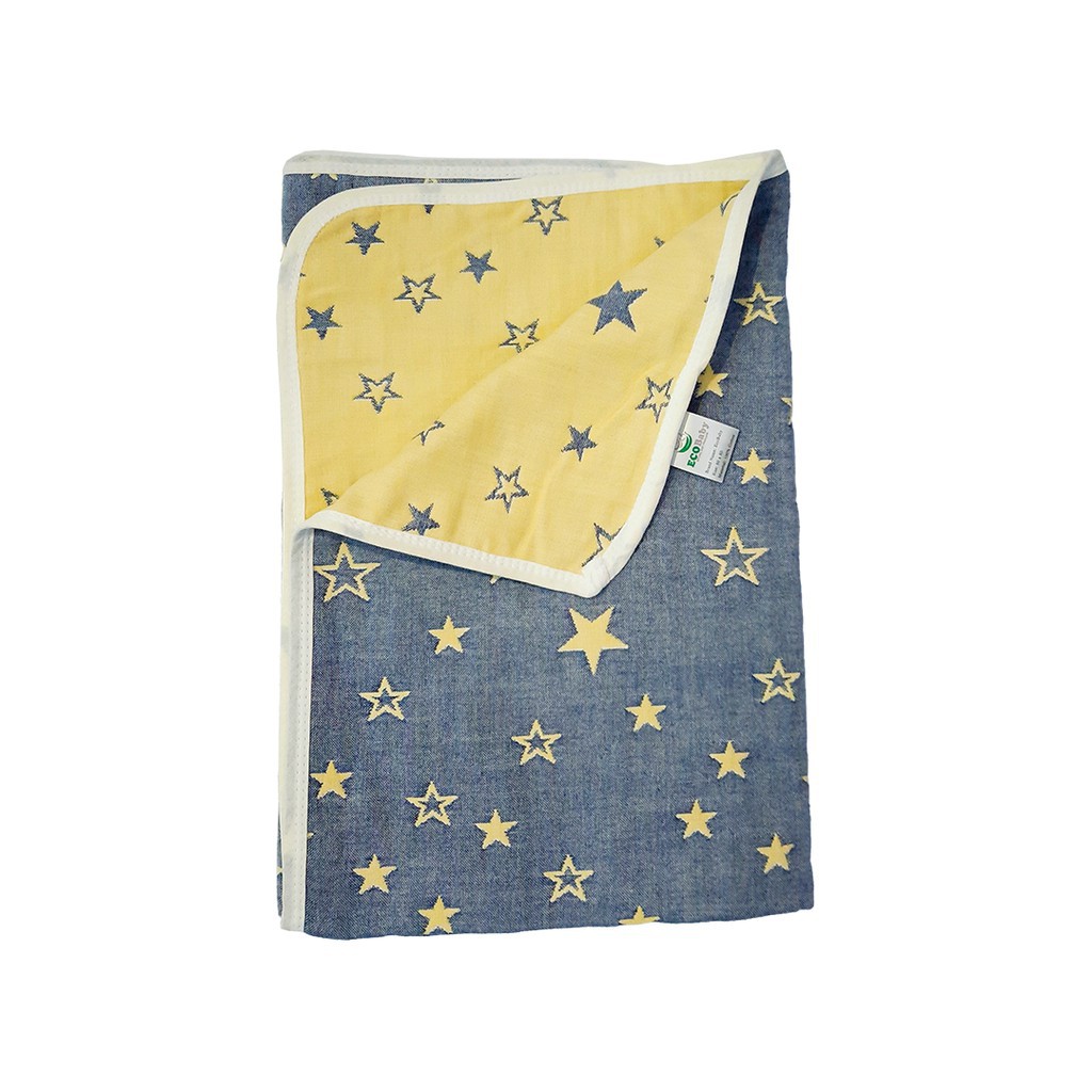 Selimut Bayi 80x80cm Katun Muslin Newborns Soft Swaddle Bedding Motif Bintang Kuning ESK1704 Ecobaby