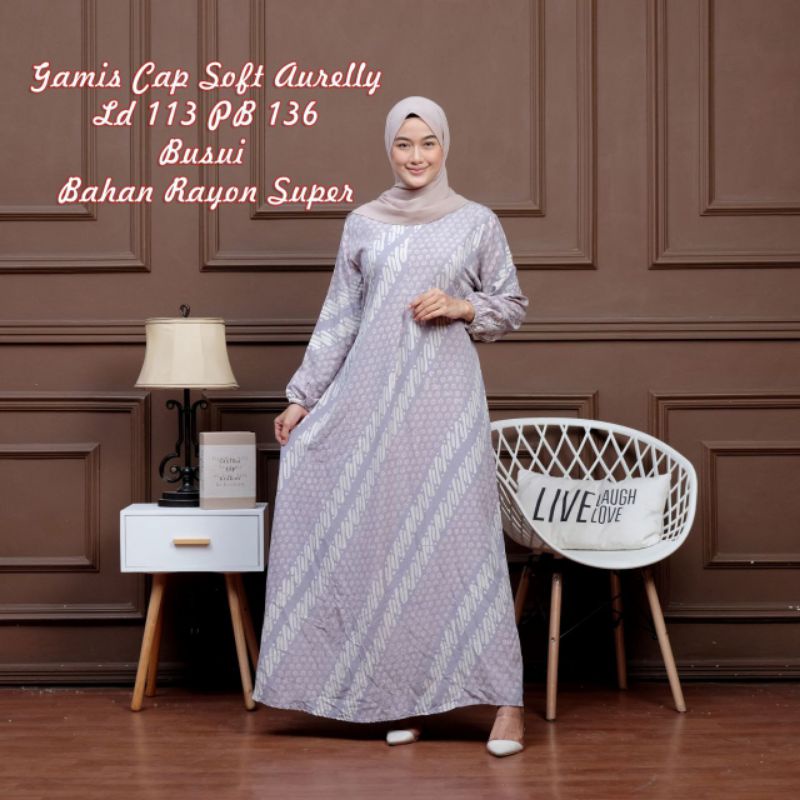 Gamis Cap Soft Aurelly / Fashion Muslim Wanita Long Dress Cap Halus Rayon Tebal / Gamis Batik Cap So
