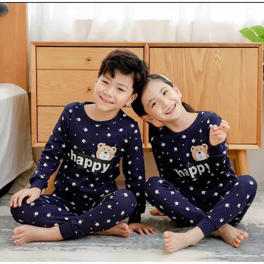 PROMO - SETELAN ANAK BAJU ANAK PIYAMA KAOS ANAK MOTIF HAPPY BEAR USIA 1-5 TAHUN BAJU TIDUR ANAK LAKI LAKI BAJU TIDUR ANAK PEREMPUAN TERLARIS