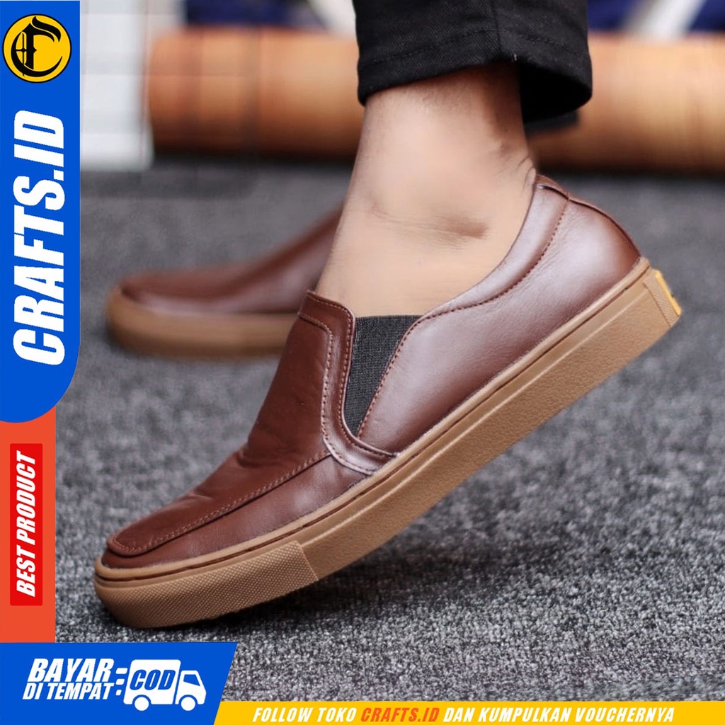 CRAFTS Mori - Sepatu Slip On Pria Casual Kulit Asli