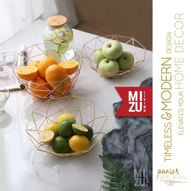 PANIER Wire Bowl Fruit Container Gold Baskom Buah Serbaguna Keranjang Dekorasi Kawat Bakul Jala Emas