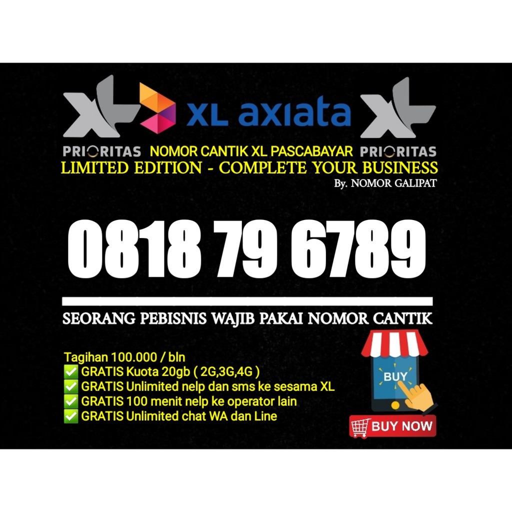 Nomor Cantik XL 10 digit Pascabayar Seri Naik 1881 6789