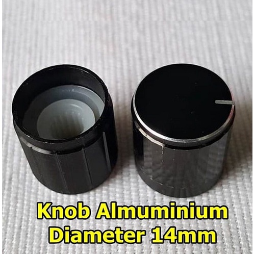 14mm Knob Knop 14 mm Potensio Aluminium Black Tutup Potensiometer Volume Putar Mika Mengkilap Box Am