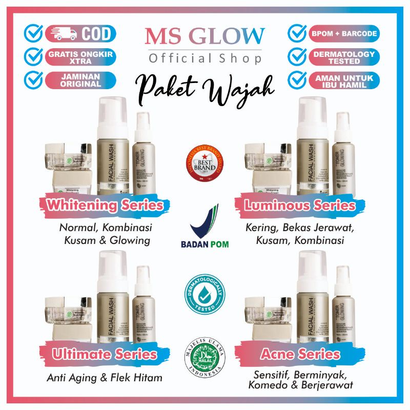 MS Paket & Set Kecantikan Skincare Perawatan Wajah Glowing Pemutih 1 Paket Set Lengkap Whitening Lum
