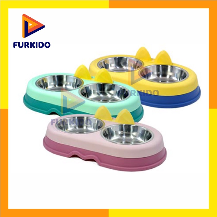 Double Plastic Bowl with Stainless / Mangkok Makan Hewan