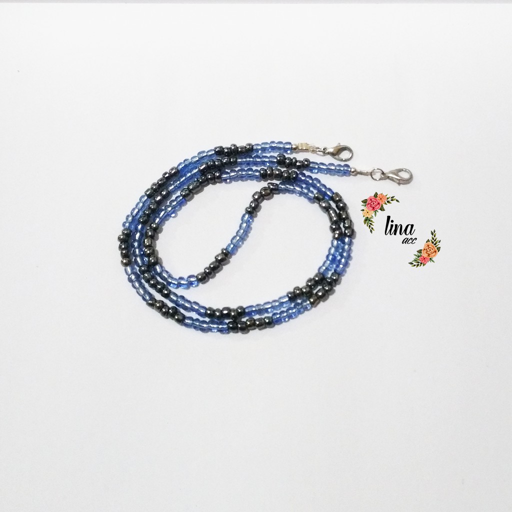 Strap Masker Mutiara - Biru Hitam / Strap Mask / Tali Masker Hijab / Kalung Masker