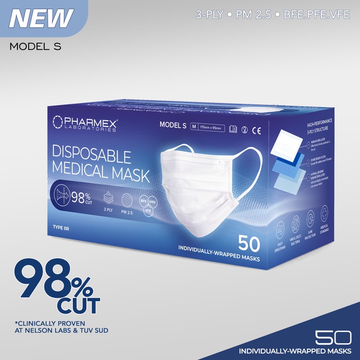 Masker - Pharmex Disposable Medical Mask - Model S White