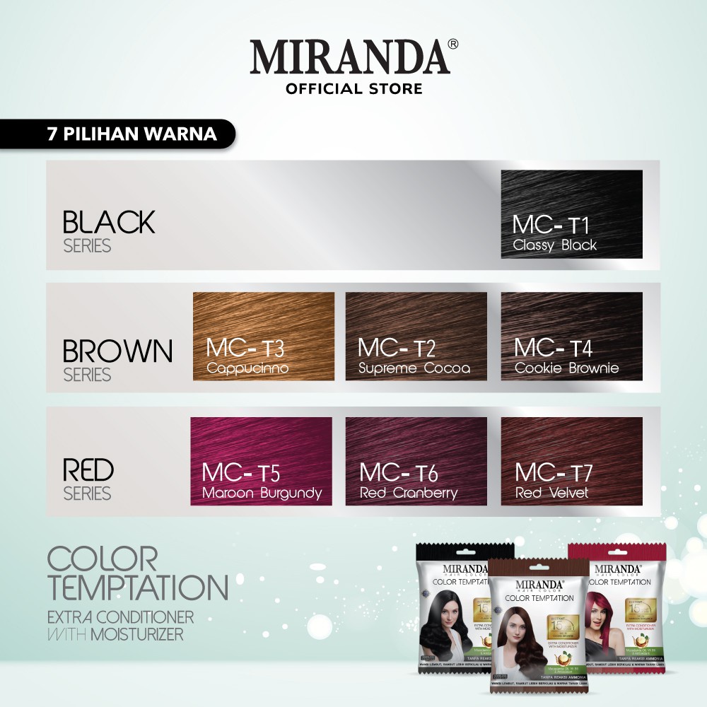 MIRANDA Hair Color Temptation 20ml (Cat Pewarna Rambut Sachet Instan 15 Menit) Pewarna / Semir Rambut