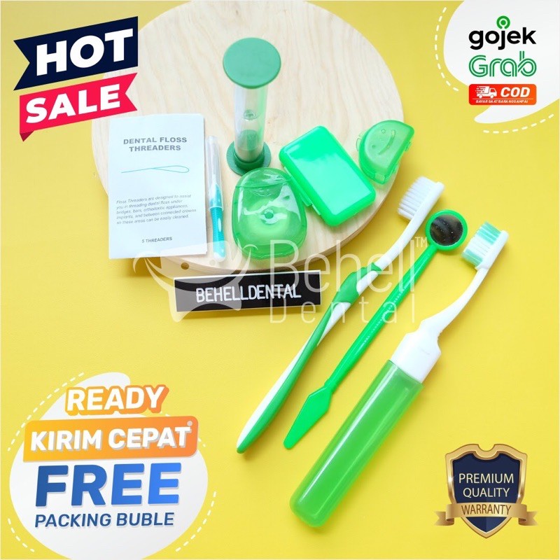 ORI DENTAL KIT / SIKAT GIGI BEHEL ORTHO SET 7 in 1 / BRUSH PEMBERSIH PAKET / WAX SELA KACA MULUT DLL