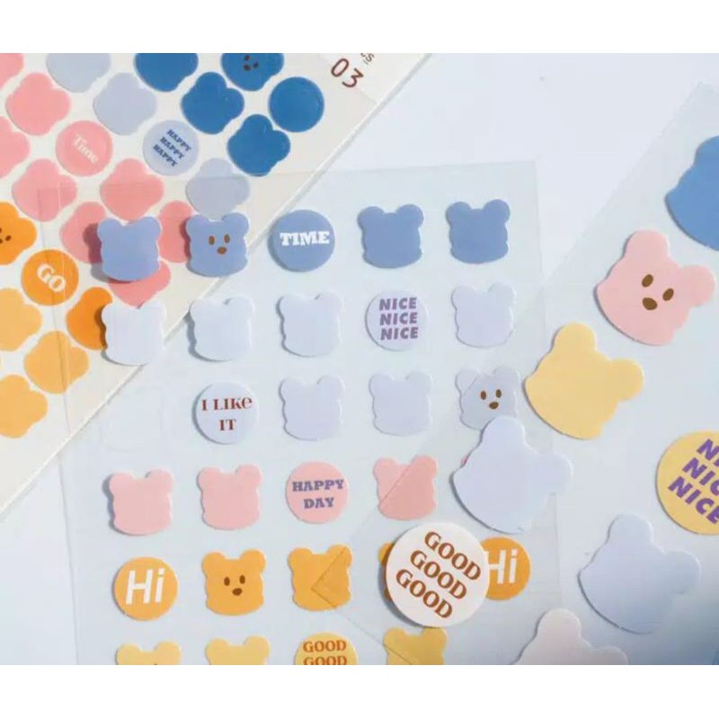 colour deco sticker 3 pcs beruang bujo journaling kit sticker lucu