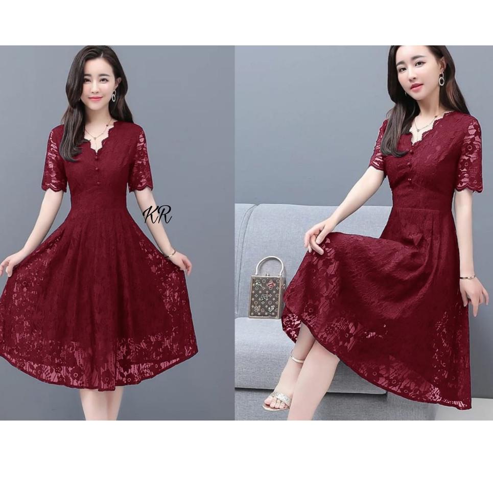 [KODE PRODUK S7AOV6947] Dress Manuela Brukat dress brukat warna putih hitam maron navy/dress natal g