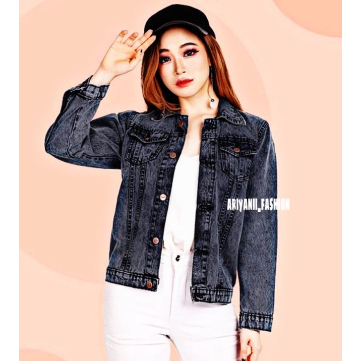 ARN - JAKET JEANS WANITA BIONDY SNOWBLACK CROP DENIM MURAH KEKINIAN Korean Style