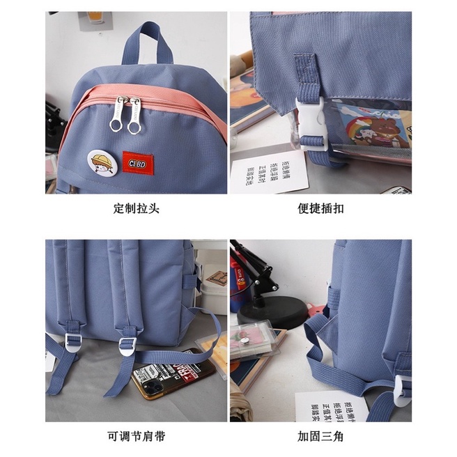 Tas ransel anak sekolah wanita ORI import B set 4 in 1 Fashion Backpack SD SMP SMA Korea tanpa boneka