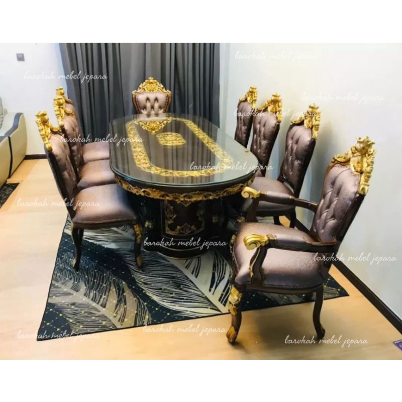 meja makan Jati Mewah Kursi 8