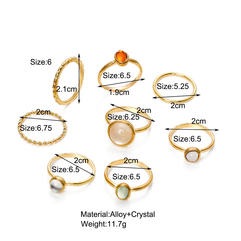 Cincin Opal Warna Creative Net Red Joint Ring Set 8pcs