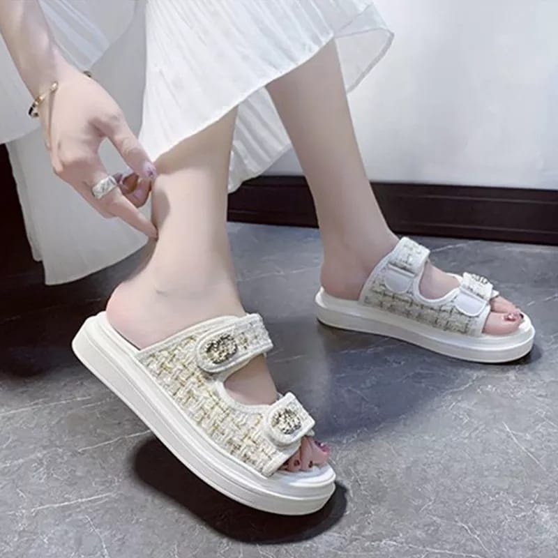 Sandal Wedges Wanita Model Rajut Tebal 3cm - 8868 (37/41)