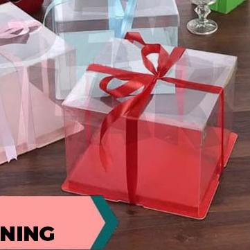 

☪ Cake Box Kotak Transparan Mika Bening Putih/Hitam/Pink/Biru/Merah 30 cm ♪